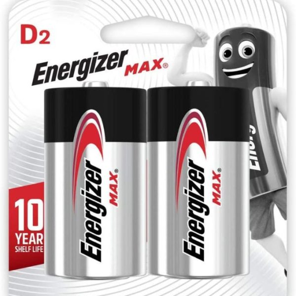 Energizer D2 Alkaline Batteries (Pack of 2) – Strong Power for High-Energy Devices